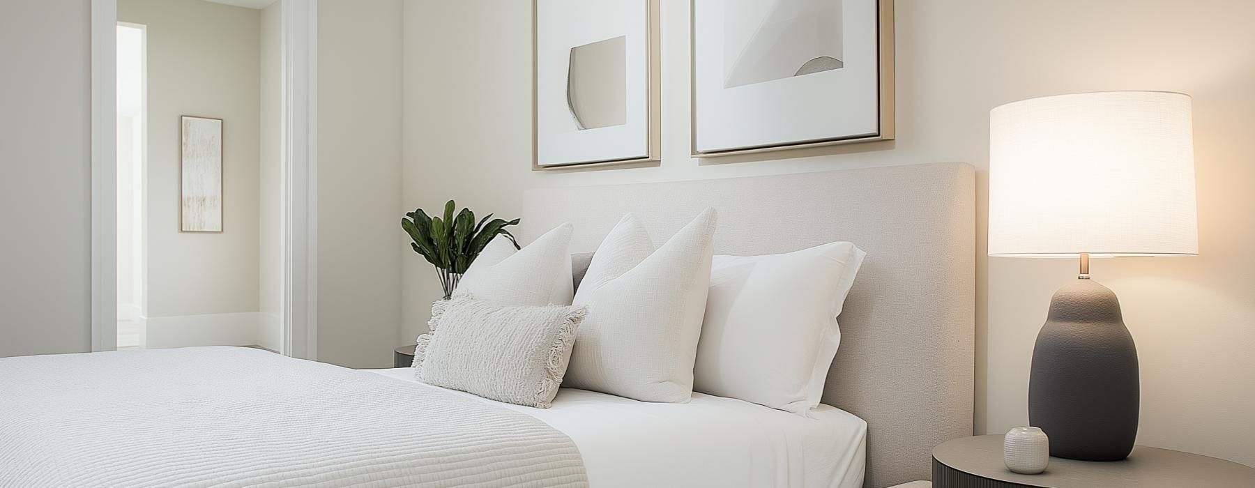 a bed with white pillows